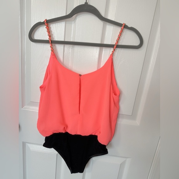 Double Zero Neón Coral and Black Bodysuit One Piece - Picture 5 of 6